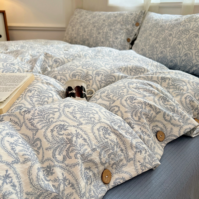 91家纺网 家纺一手货源 找家纺 优佳优品 2025秋冬新款A类高克重亚麻复古侘季风复麻系列四件套 雅灰逸韵