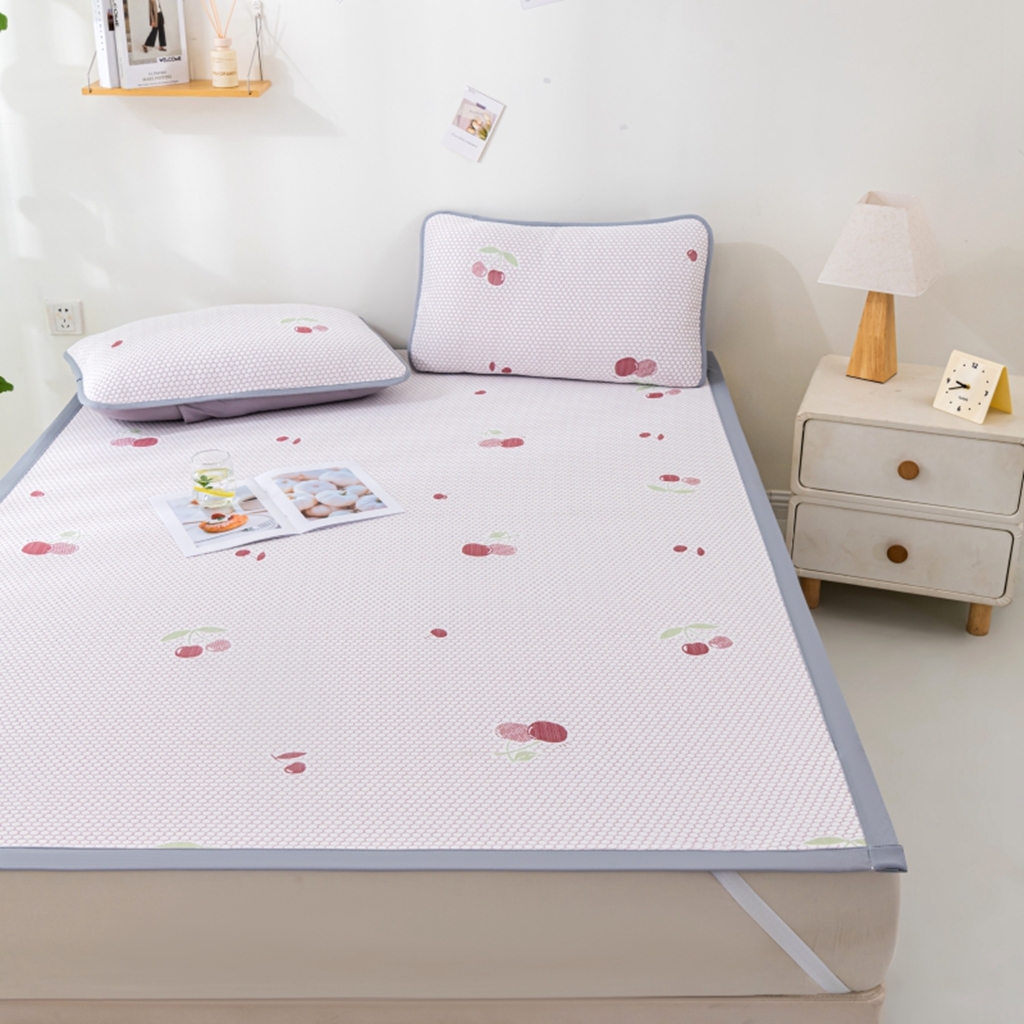 91家纺网 家纺一手货源 找家纺 观月轩家纺 2025新款亲肤舒适冰豆豆凉席席子三件套 樱桃粉