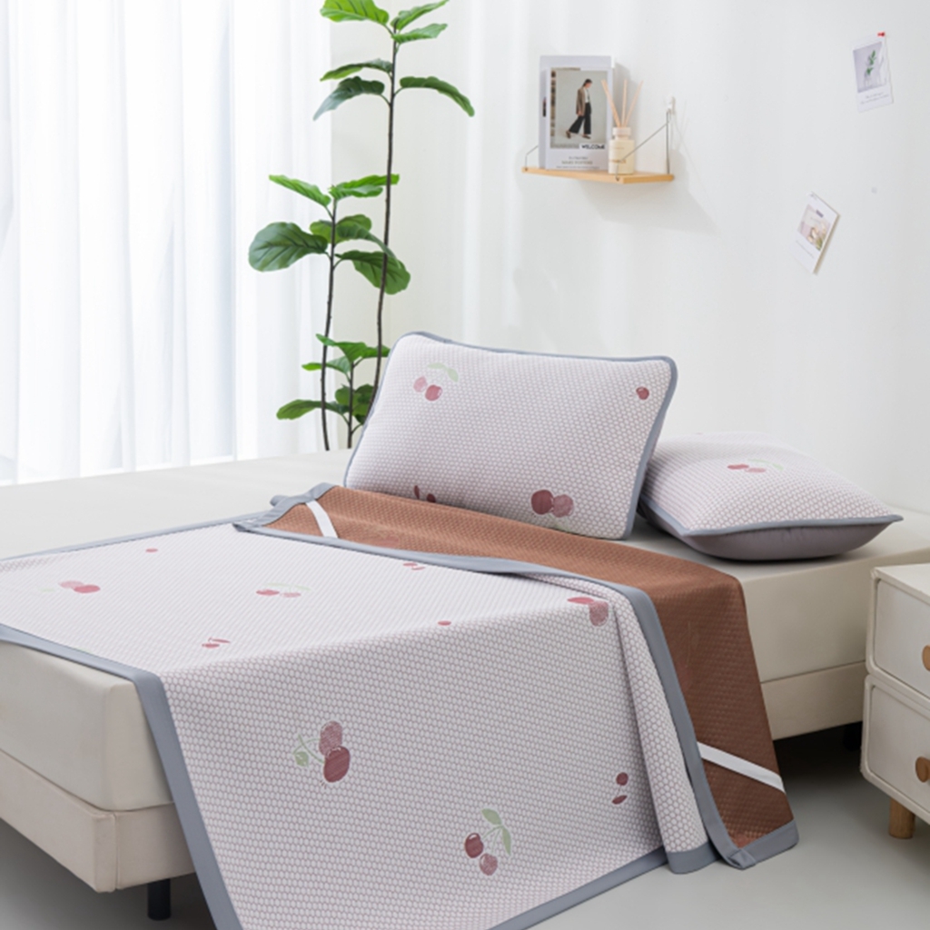 91家纺网 家纺一手货源 找家纺 观月轩家纺 2025新款亲肤舒适冰豆豆凉席席子三件套 樱桃粉