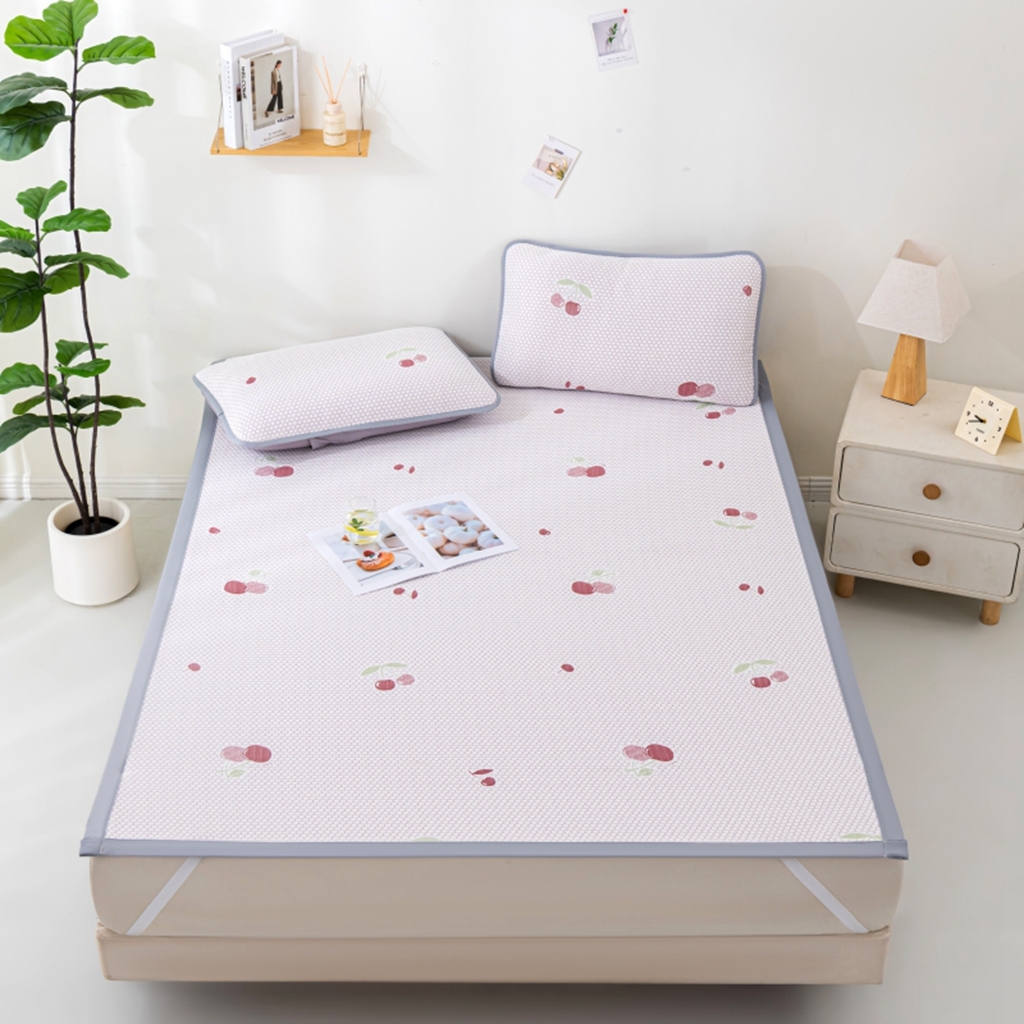 91家纺网 家纺一手货源 找家纺 观月轩家纺 2025新款亲肤舒适冰豆豆凉席席子三件套 樱桃粉