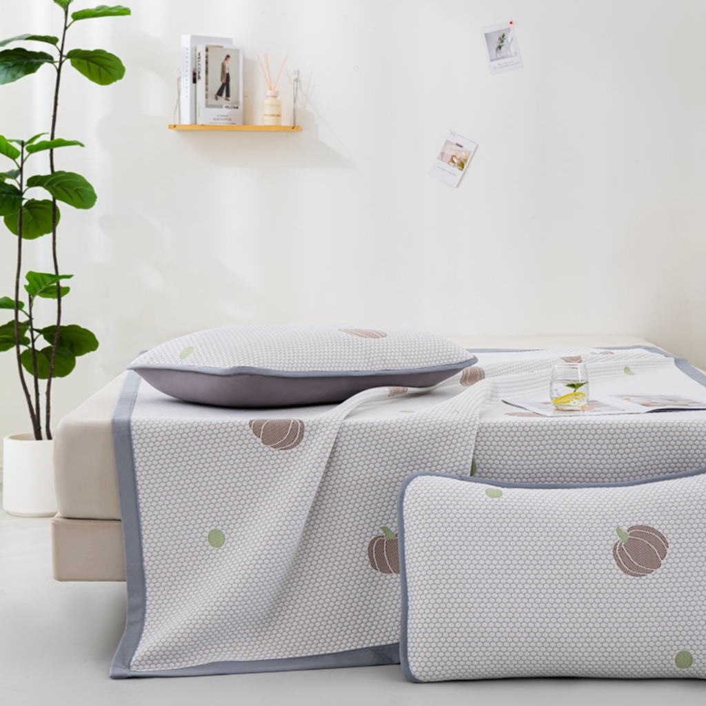 91家纺网 家纺一手货源 找家纺 观月轩家纺 2025新款亲肤舒适冰豆豆凉席席子三件套 南瓜咖