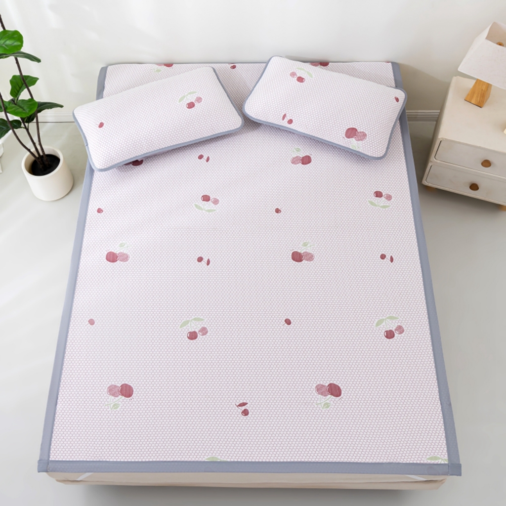 91家纺网 家纺一手货源 找家纺 观月轩家纺 2025新款亲肤舒适冰豆豆凉席席子三件套 樱桃粉