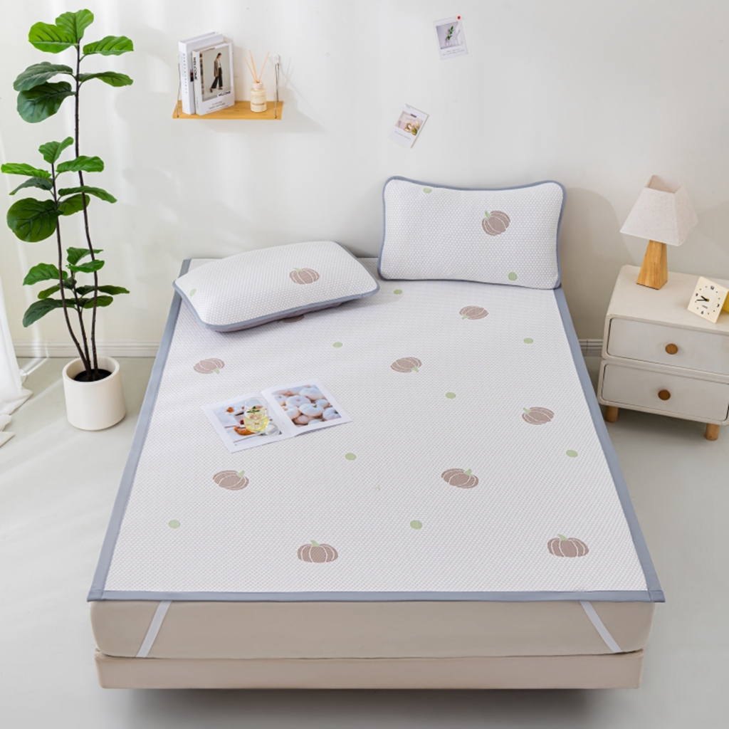 91家纺网 家纺一手货源 找家纺 观月轩家纺 2025新款亲肤舒适冰豆豆凉席席子三件套 南瓜咖