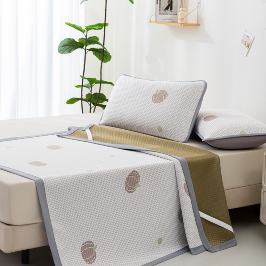 91家纺网 家纺一手货源 找家纺 观月轩家纺 2025新款亲肤舒适冰豆豆凉席席子三件套 南瓜咖