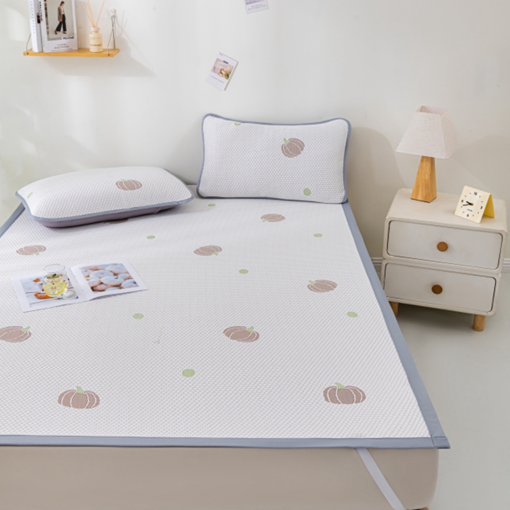 91家纺网 家纺一手货源 找家纺 观月轩家纺 2025新款亲肤舒适冰豆豆凉席席子三件套 南瓜咖