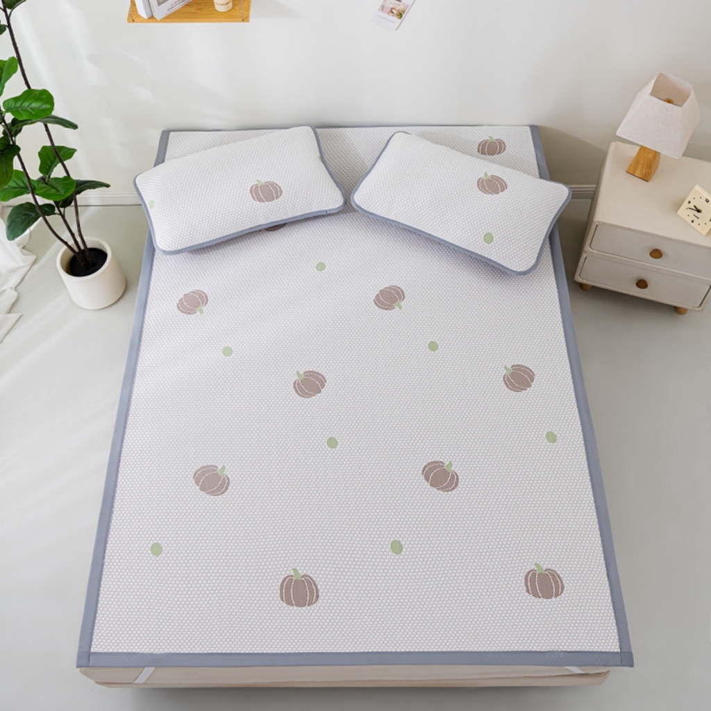 91家纺网 家纺一手货源 找家纺 观月轩家纺 2025新款亲肤舒适冰豆豆凉席席子三件套 南瓜咖