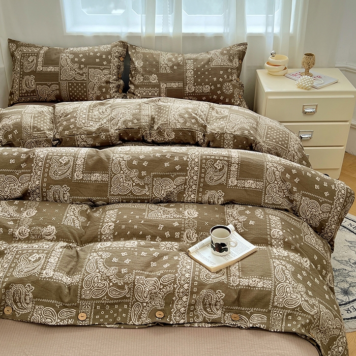 91家纺网 家纺一手货源 找家纺 优佳优品 2025秋冬新款A类高克重亚麻复古侘季风复麻系列四件套 腰果棕韵