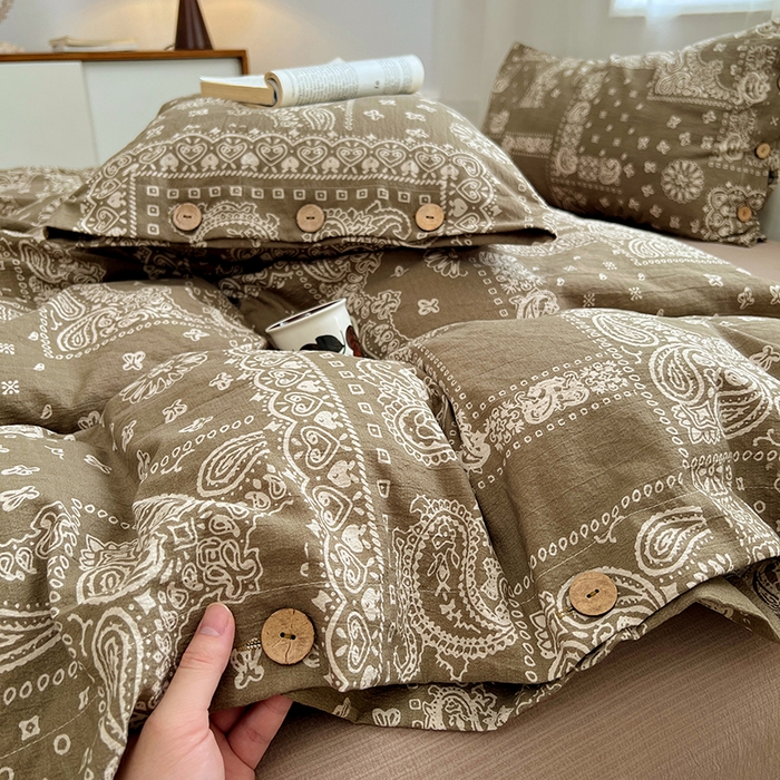 91家纺网 家纺一手货源 找家纺 优佳优品 2025秋冬新款A类高克重亚麻复古侘季风复麻系列四件套 腰果棕韵