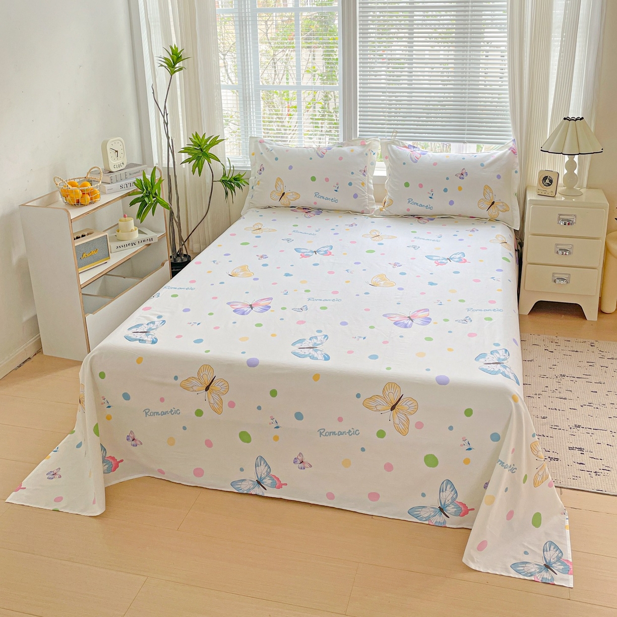 文黛家居 2025新款全棉喷气印花全棉纯棉印花系列单品床单床单单件单床单 蝶舞-米黄