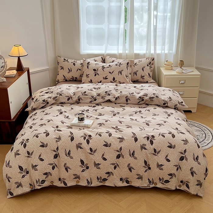 91家纺网 家纺一手货源 找家纺 优佳优品 2025秋冬新款A类高克重亚麻复古侘季风复麻系列四件套 叶影眠