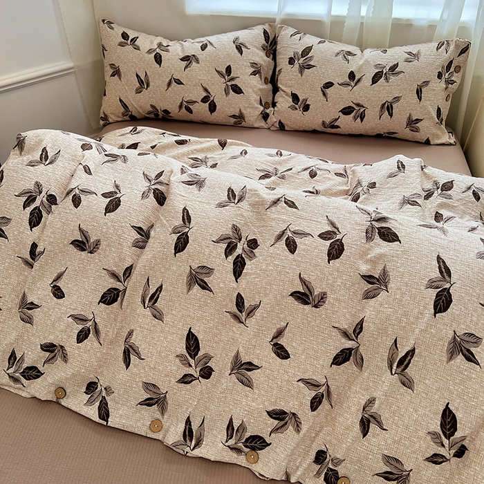 91家纺网 家纺一手货源 找家纺 优佳优品 2025秋冬新款A类高克重亚麻复古侘季风复麻系列四件套 叶影眠