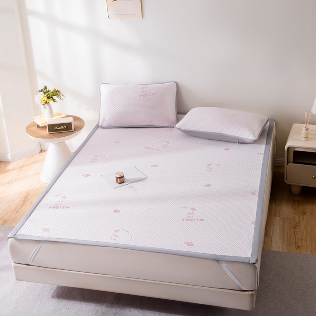 91家纺网 家纺一手货源 找家纺 观月轩家纺 2025新款亲肤舒适冰豆豆凉感席 凉席席子 卡皮巴拉-藕粉色