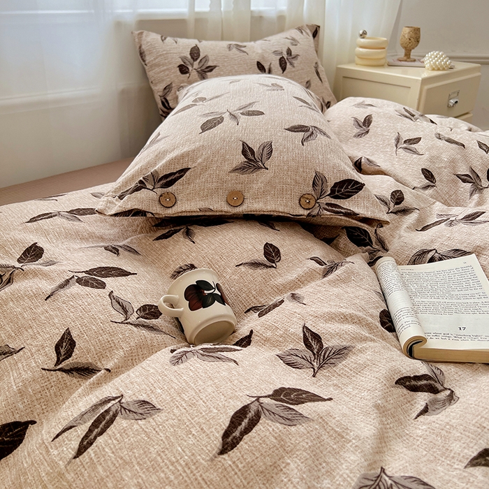 91家纺网 家纺一手货源 找家纺 优佳优品 2025秋冬新款A类高克重亚麻复古侘季风复麻系列四件套 叶影眠