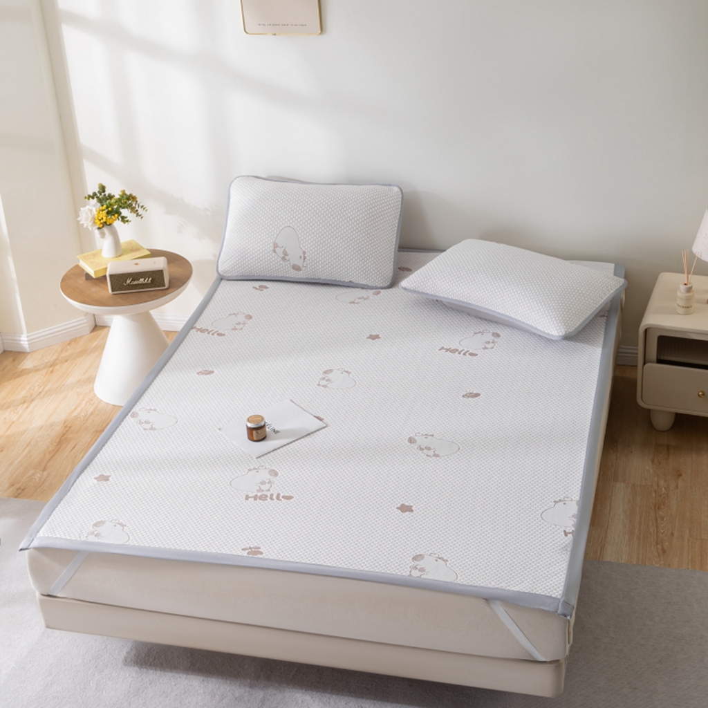 91家纺网 家纺一手货源 找家纺 观月轩家纺 2025新款亲肤舒适冰豆豆凉感席 凉席席子 卡皮巴拉-浅咖色