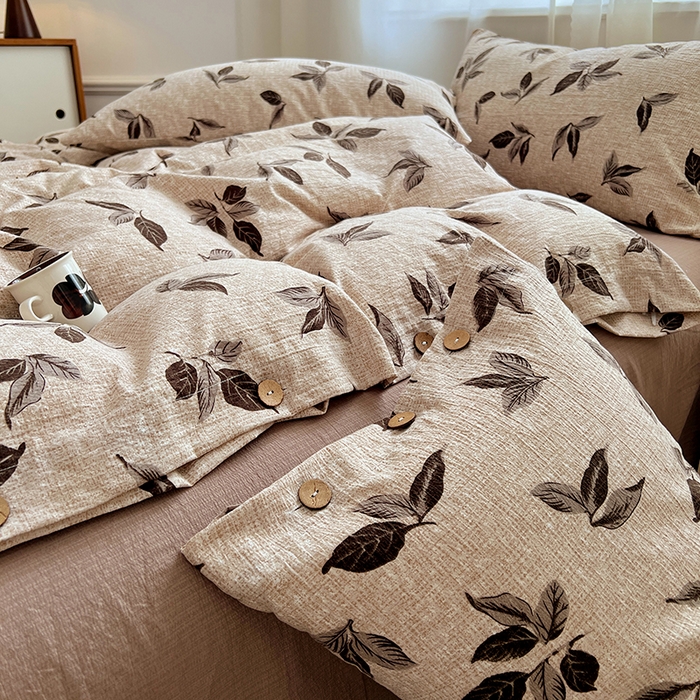 91家纺网 家纺一手货源 找家纺 优佳优品 2025秋冬新款A类高克重亚麻复古侘季风复麻系列四件套 叶影眠