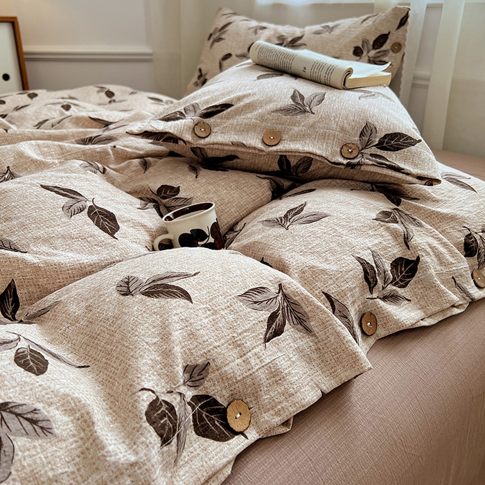 91家纺网 家纺一手货源 找家纺 优佳优品 2025秋冬新款A类高克重亚麻复古侘季风复麻系列四件套 叶影眠