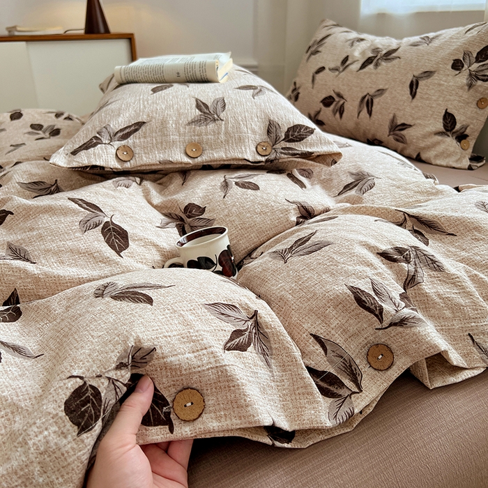 91家纺网 家纺一手货源 找家纺 优佳优品 2025秋冬新款A类高克重亚麻复古侘季风复麻系列四件套 叶影眠