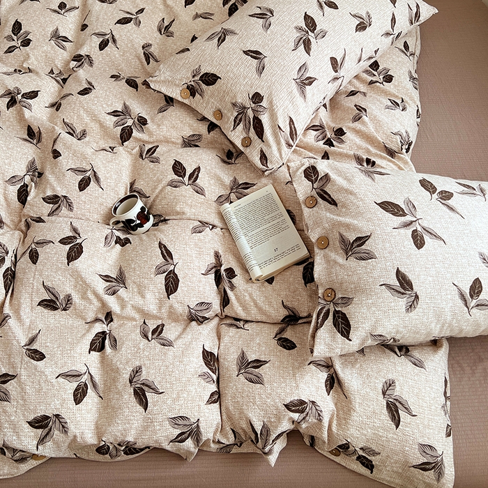 91家纺网 家纺一手货源 找家纺 优佳优品 2025秋冬新款A类高克重亚麻复古侘季风复麻系列四件套 叶影眠