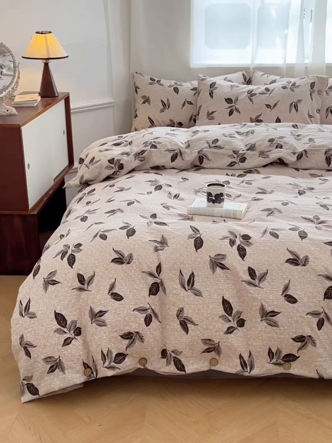 91家纺网 家纺一手货源 找家纺 优佳优品 2025秋冬新款A类高克重亚麻复古侘季风复麻系列四件套 叶影眠