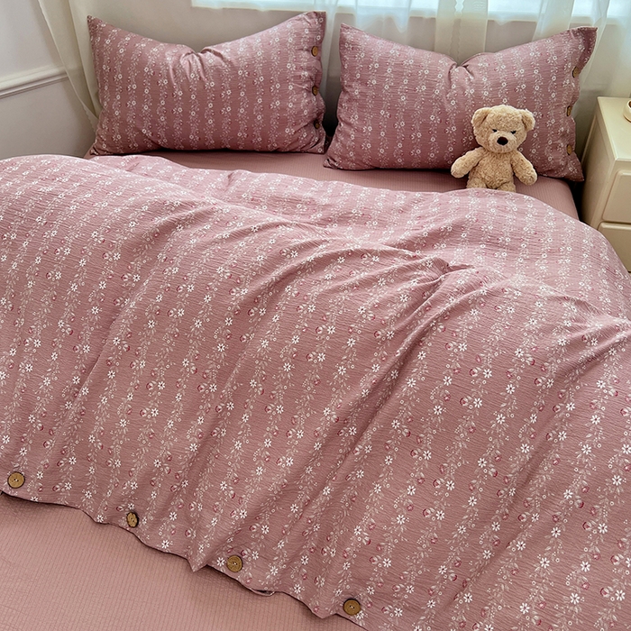 91家纺网 家纺一手货源 找家纺 优佳优品 2025秋冬新款A类高克重亚麻复古侘季风复麻系列四件套 紫菱粉蔓