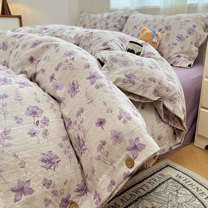 优佳优品 2025秋冬新款A类高克重亚麻复古侘季风复麻系列四件套 紫菀