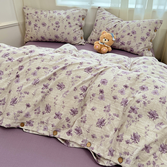 91家纺网 家纺一手货源 找家纺 优佳优品 2025秋冬新款A类高克重亚麻复古侘季风复麻系列四件套 紫菀