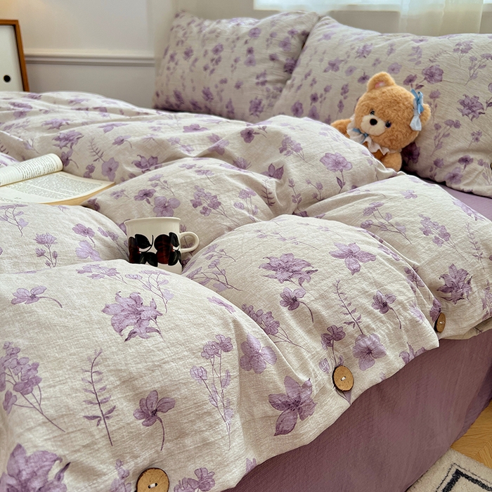 91家纺网 家纺一手货源 找家纺 优佳优品 2025秋冬新款A类高克重亚麻复古侘季风复麻系列四件套 紫菀