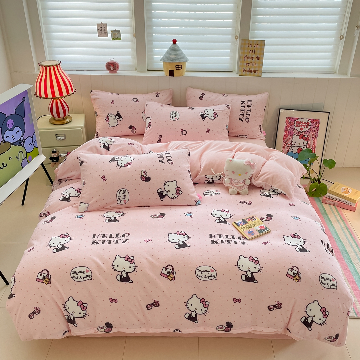 桃子家居 2025新款A类正版三丽鸥授权卡通加厚高克重牛奶绒系列四件套 绒三丽鸥-美美kitty