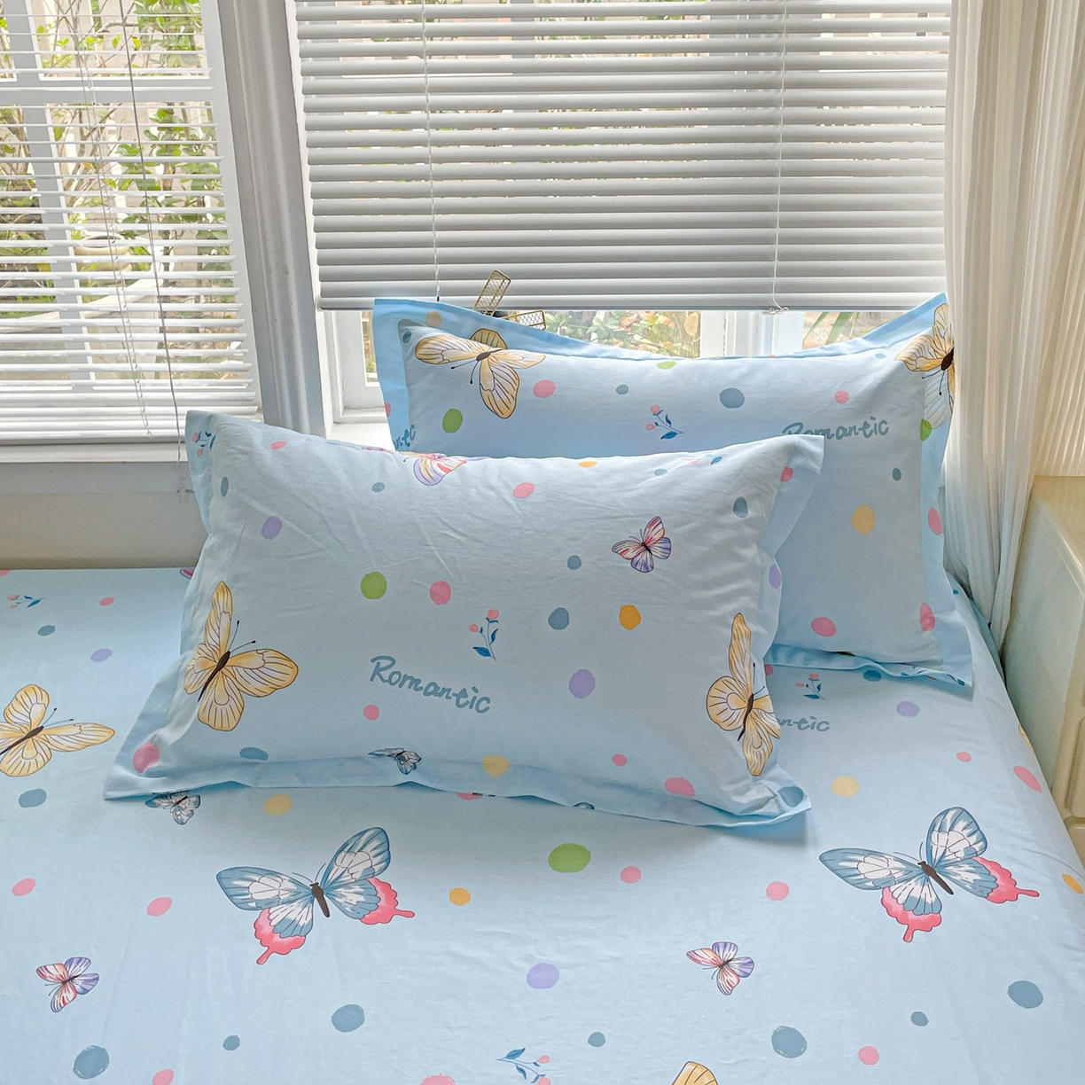 文黛家居 2025新款全棉喷气印花全棉纯棉印花系列单品枕套枕套单件单枕套 蝶舞-兰