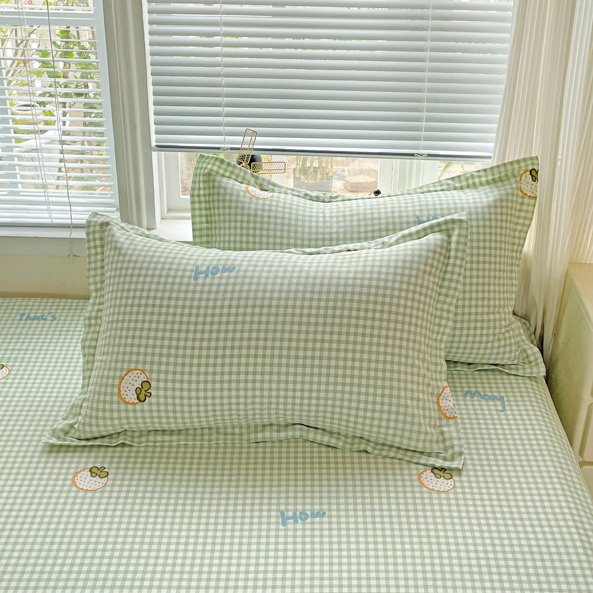 文黛家居 2025新款全棉喷气印花全棉纯棉印花系列单品枕套枕套单件单枕套 格纹水果