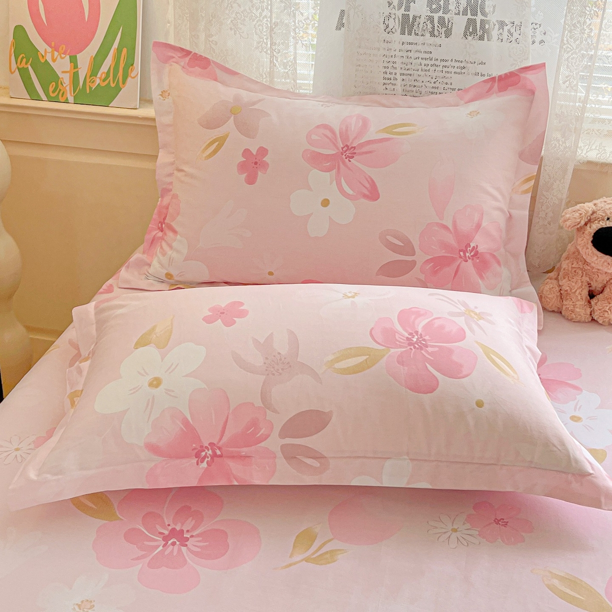 文黛家居 2025新款全棉喷气印花全棉纯棉印花系列单品枕套枕套单件单枕套 花间舞