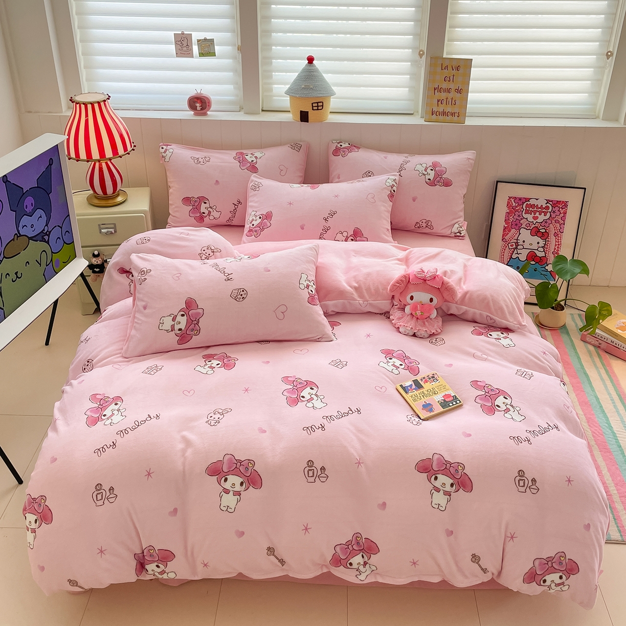桃子家居 2025新款A类正版三丽鸥授权卡通加厚高克重牛奶绒系列四件套 绒三丽鸥-萌萌美乐蒂