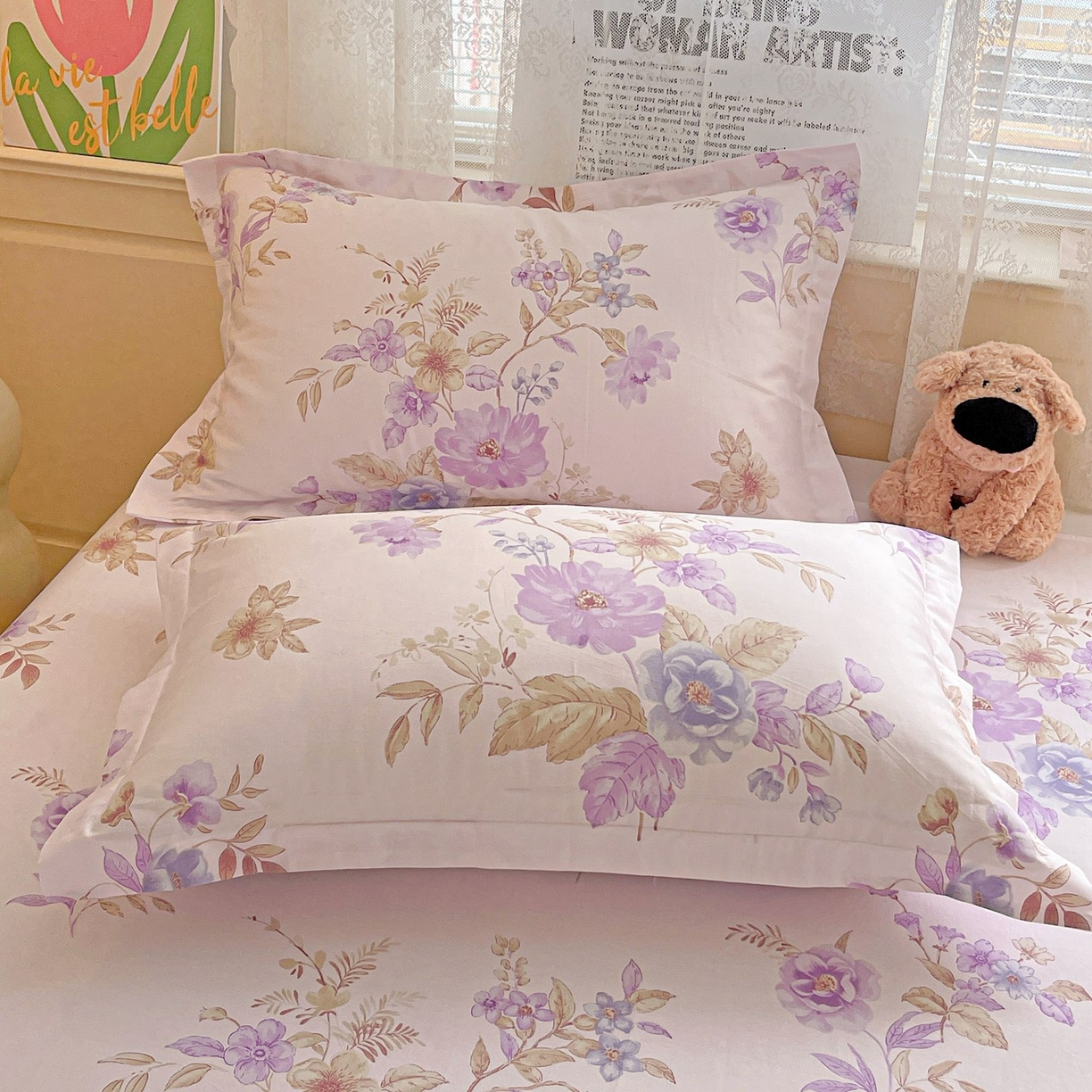 文黛家居 2025新款全棉喷气印花全棉纯棉印花系列单品枕套枕套单件单枕套 花媚柔情