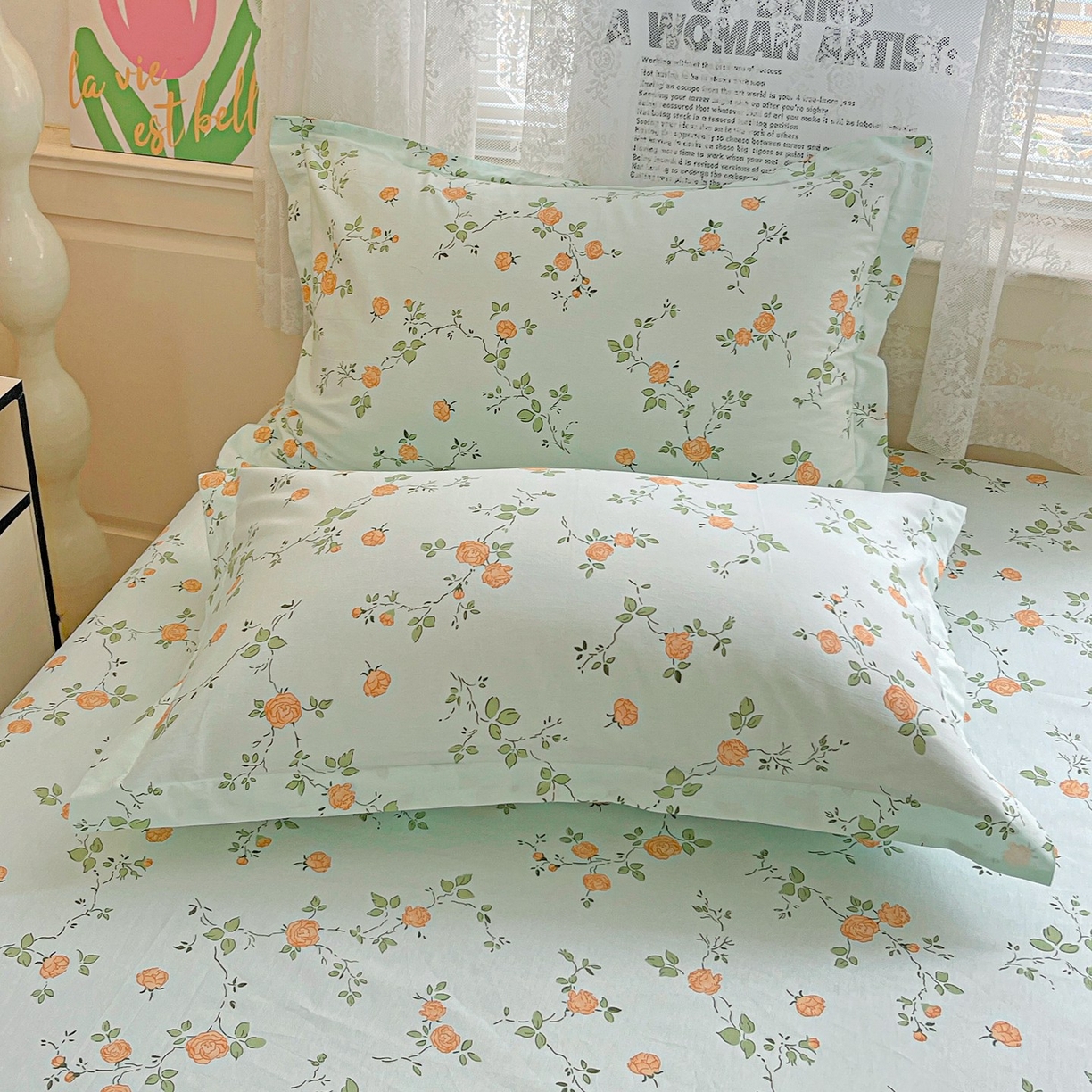 文黛家居 2025新款全棉喷气印花全棉纯棉印花系列单品枕套枕套单件单枕套 花想容