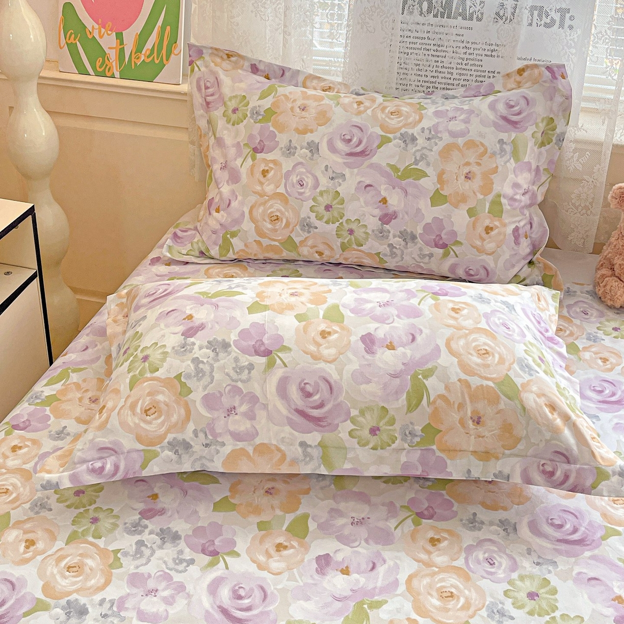 文黛家居 2025新款全棉喷气印花全棉纯棉印花系列单品枕套枕套单件单枕套 佳人有约