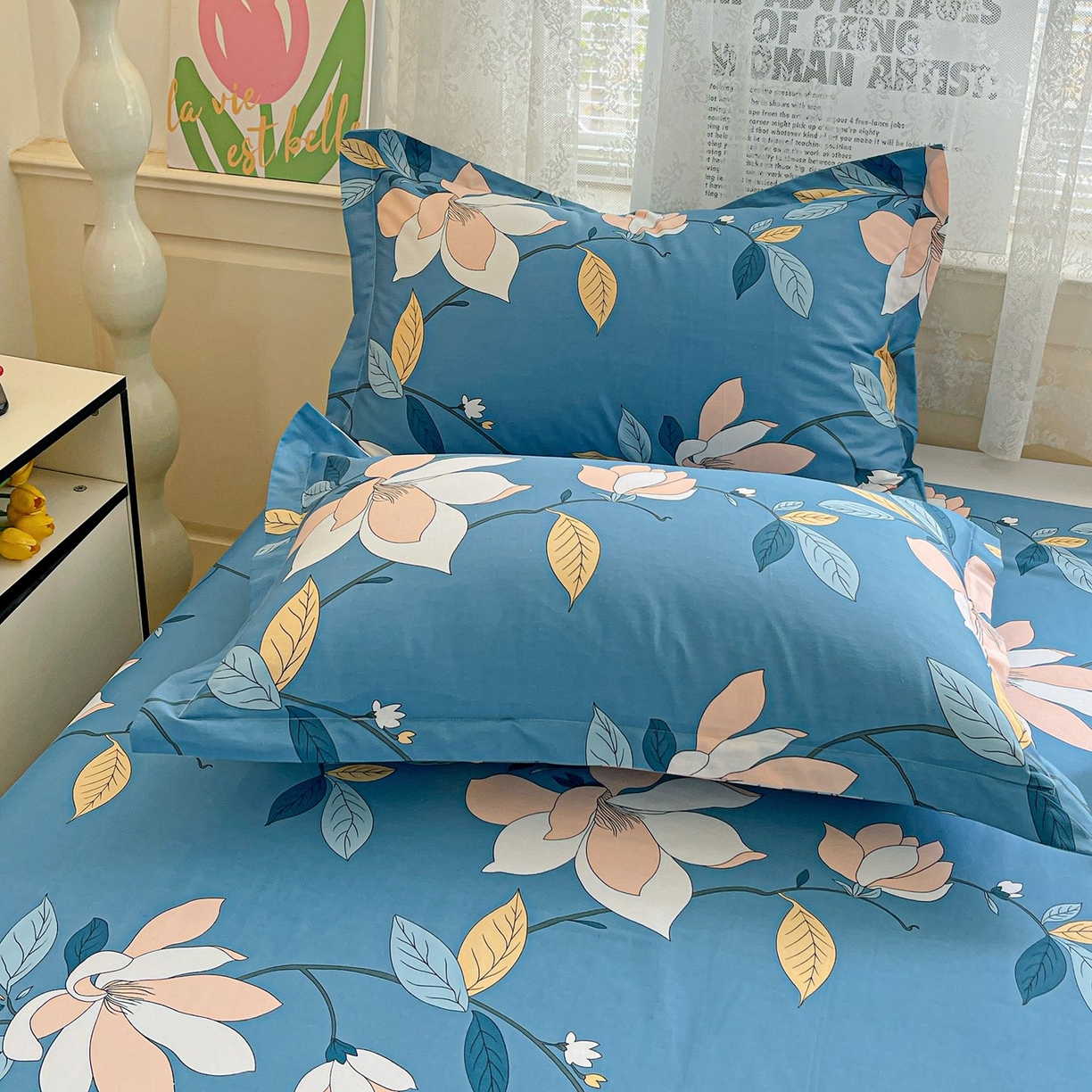 文黛家居 2025新款全棉喷气印花全棉纯棉印花系列单品枕套枕套单件单枕套 流莹