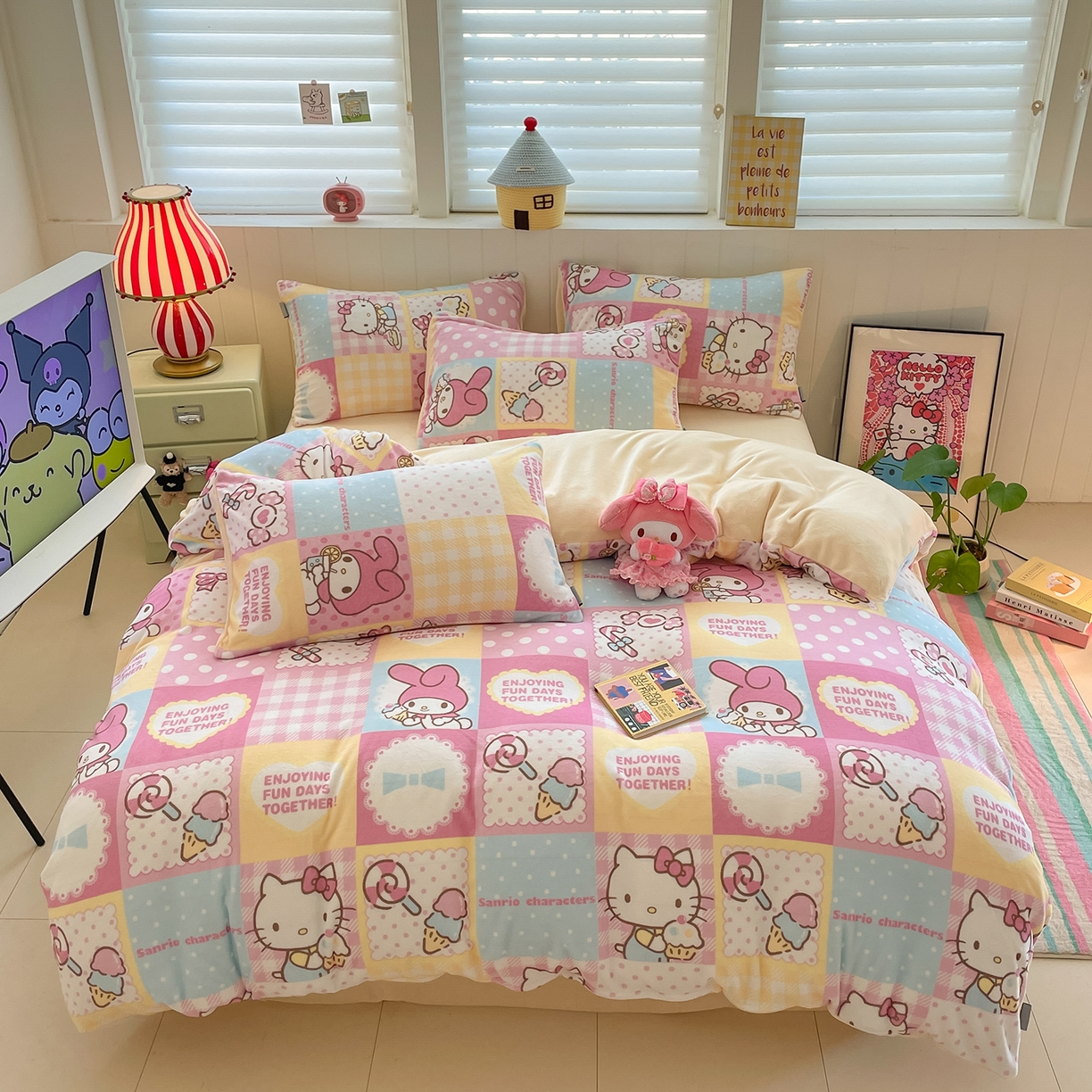 桃子家居 2025新款A类正版三丽鸥授权卡通加厚高克重牛奶绒系列四件套 绒三丽鸥-梦幻kitty美乐蒂