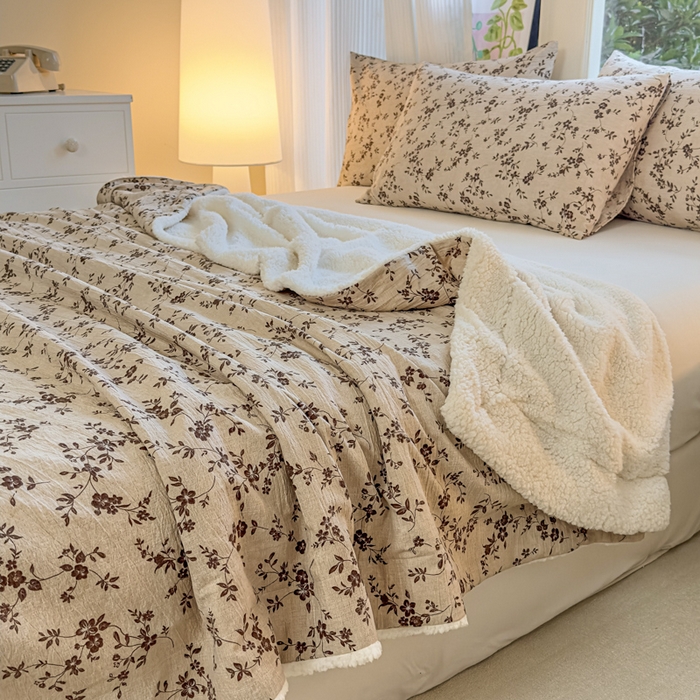 91家纺网 家纺一手货源 找家纺 （总）布柔 2025新款原麻皱皱纱羊羔绒双层毛毯多功能盖毯午睡沙发毯子