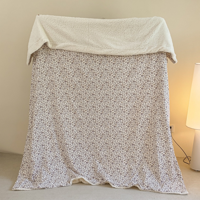 91家纺网 家纺一手货源 找家纺 布柔 2025新款原麻皱皱纱羊羔绒双层毛毯多功能盖毯午睡沙发毯子 晴雪盖毯