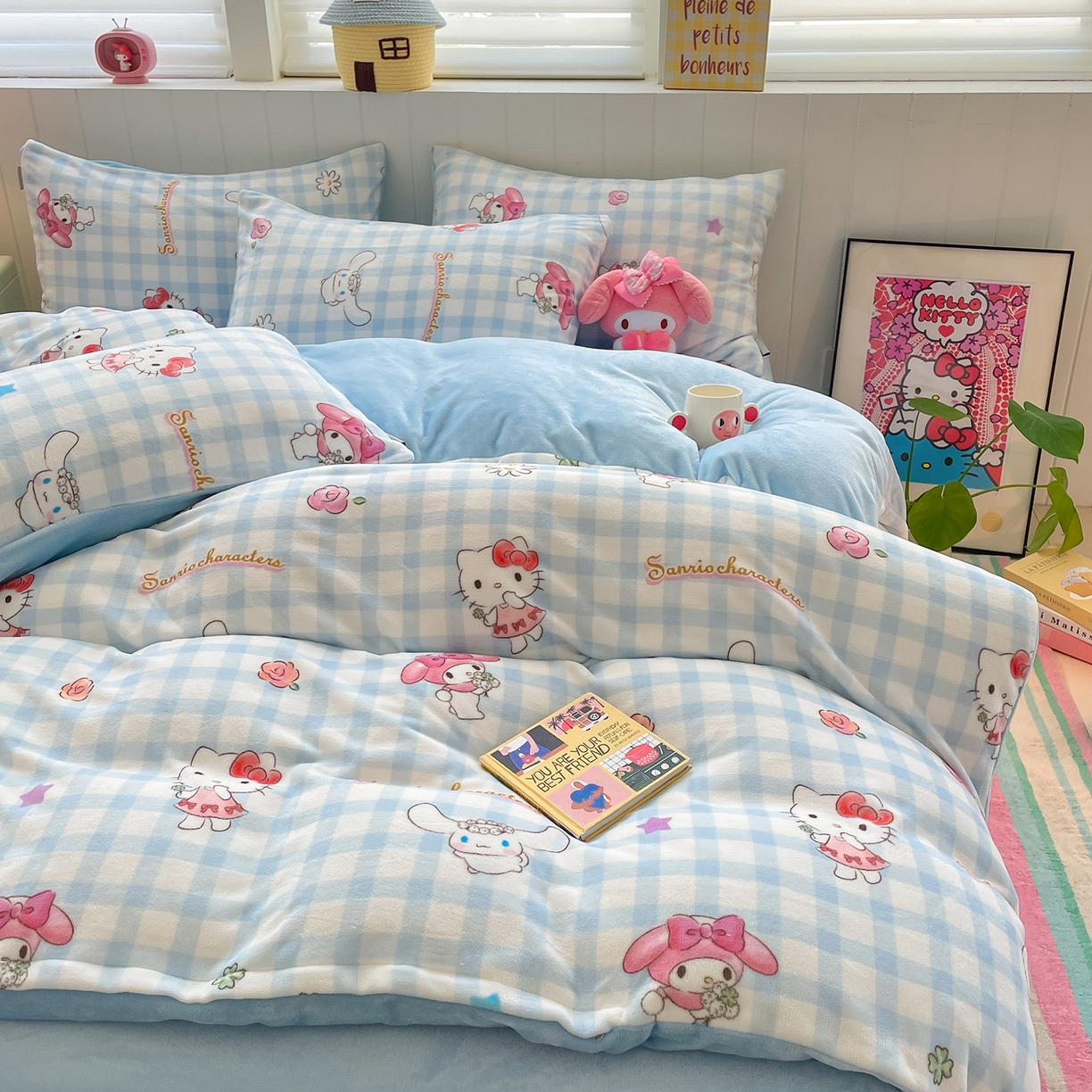 91家纺网 家纺一手货源 找家纺 桃子家居 2025新款A类正版三丽鸥授权卡通加厚高克重牛奶绒系列四件套 绒三丽鸥-少女梦