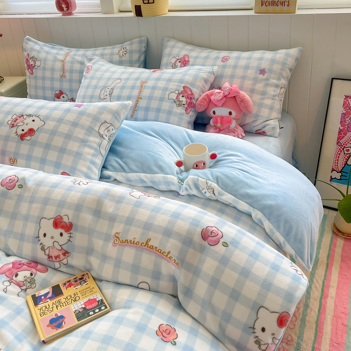 91家纺网 家纺一手货源 找家纺 桃子家居 2025新款A类正版三丽鸥授权卡通加厚高克重牛奶绒系列四件套 绒三丽鸥-少女梦