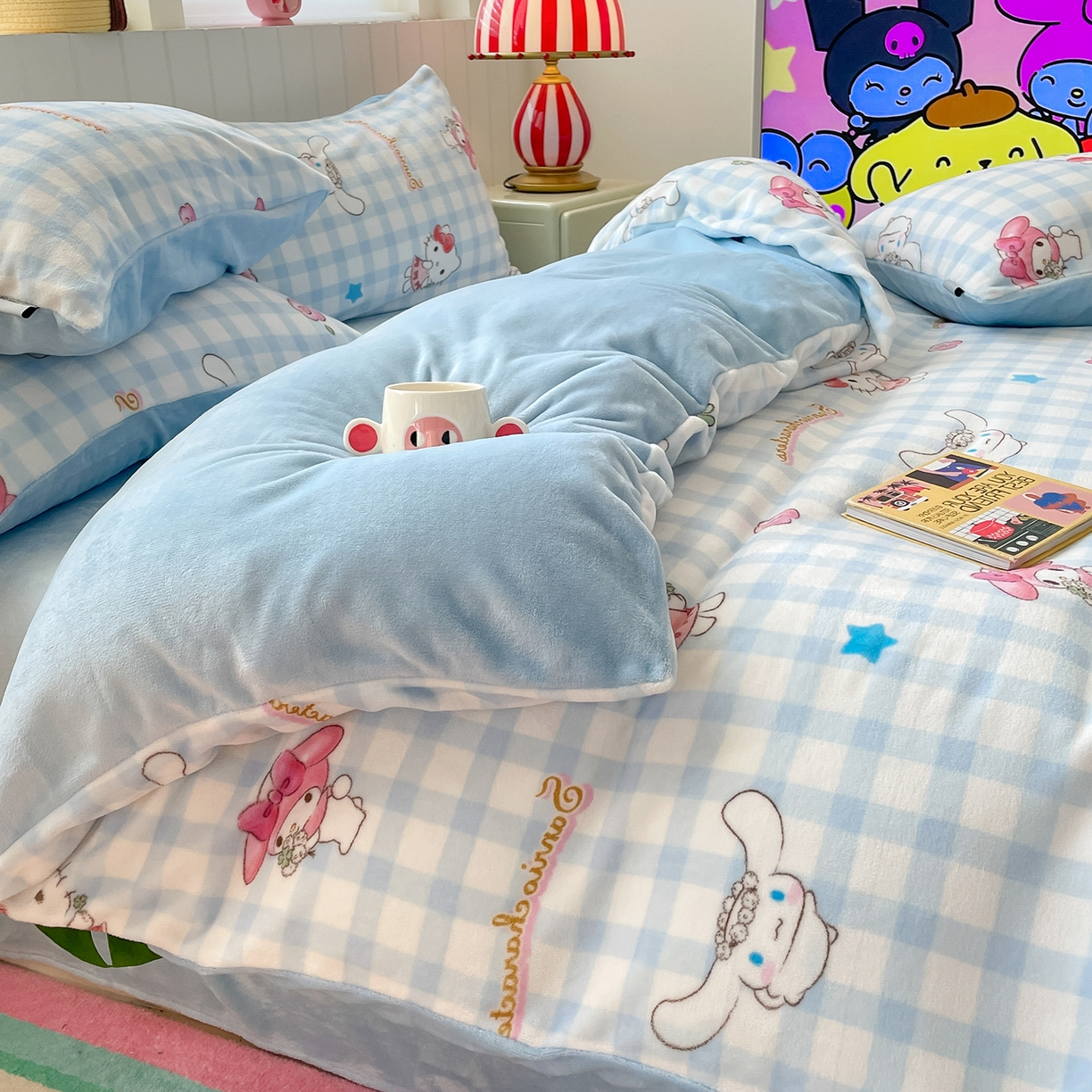 91家纺网 家纺一手货源 找家纺 桃子家居 2025新款A类正版三丽鸥授权卡通加厚高克重牛奶绒系列四件套 绒三丽鸥-少女梦