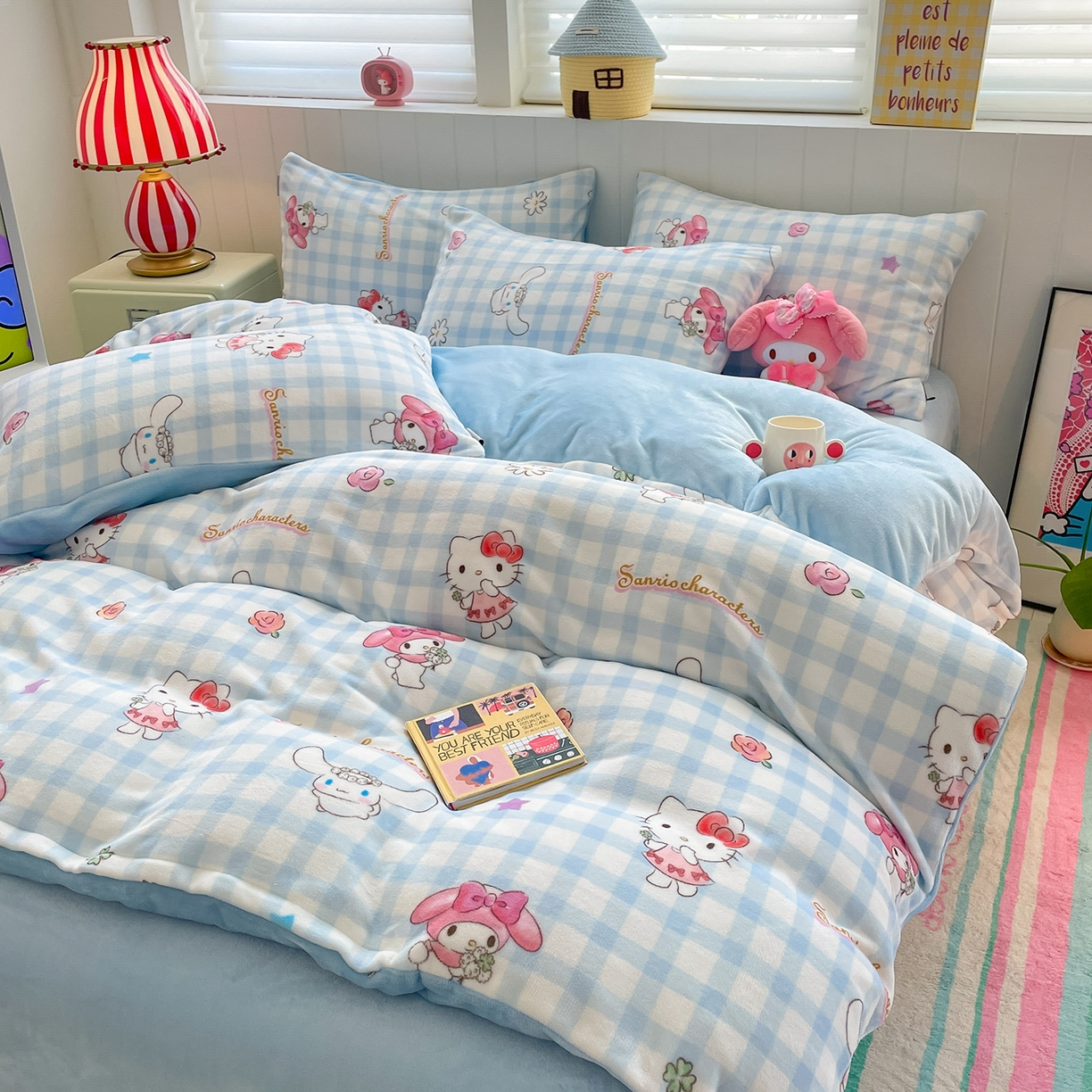 91家纺网 家纺一手货源 找家纺 桃子家居 2025新款A类正版三丽鸥授权卡通加厚高克重牛奶绒系列四件套 绒三丽鸥-少女梦