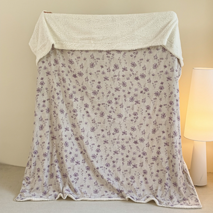 91家纺网 家纺一手货源 找家纺 布柔 2025新款原麻皱皱纱羊羔绒双层毛毯多功能盖毯午睡沙发毯子 暗香盖毯