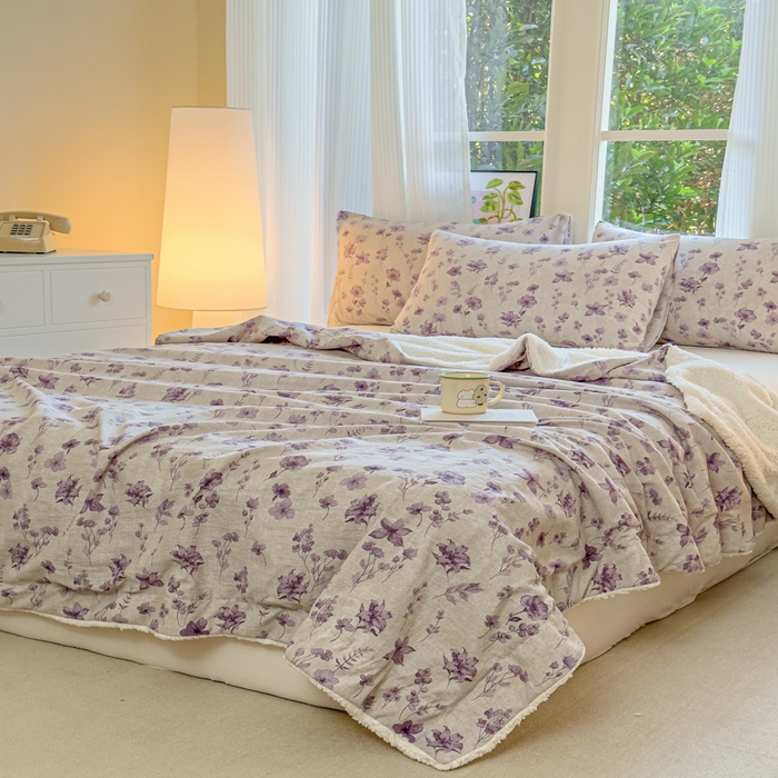 91家纺网 家纺一手货源 找家纺 布柔 2025新款原麻皱皱纱羊羔绒双层毛毯多功能盖毯午睡沙发毯子 暗香盖毯