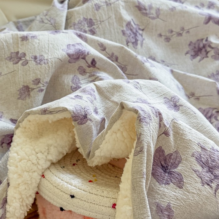 91家纺网 家纺一手货源 找家纺 布柔 2025新款原麻皱皱纱羊羔绒双层毛毯多功能盖毯午睡沙发毯子 暗香盖毯