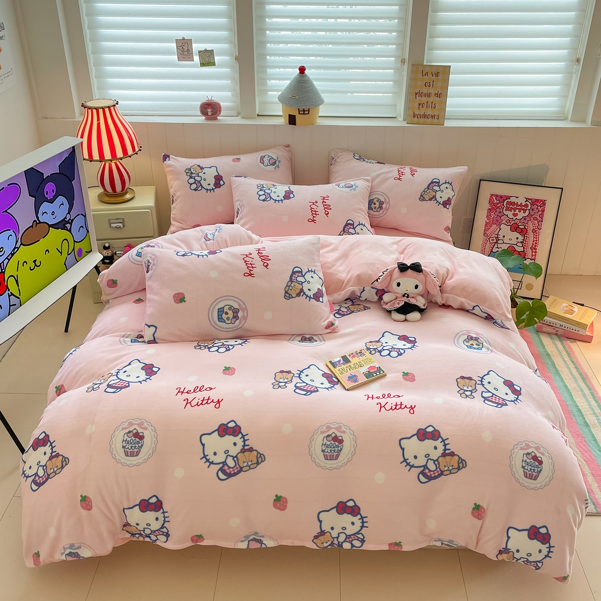 桃子家居 2025新款A类正版三丽鸥授权卡通加厚高克重牛奶绒系列四件套 绒三丽鸥-甜美kitty