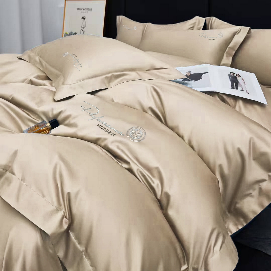 91家纺网 家纺一手货源 找家纺 玖玖爱家纺 2025新款100支新疆长绒棉四件套-巴黎之夜 巴黎之夜-米棕