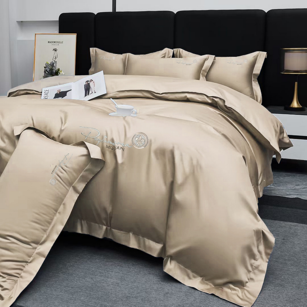 91家纺网 家纺一手货源 找家纺 玖玖爱家纺 2025新款100支新疆长绒棉四件套-巴黎之夜 巴黎之夜-米棕