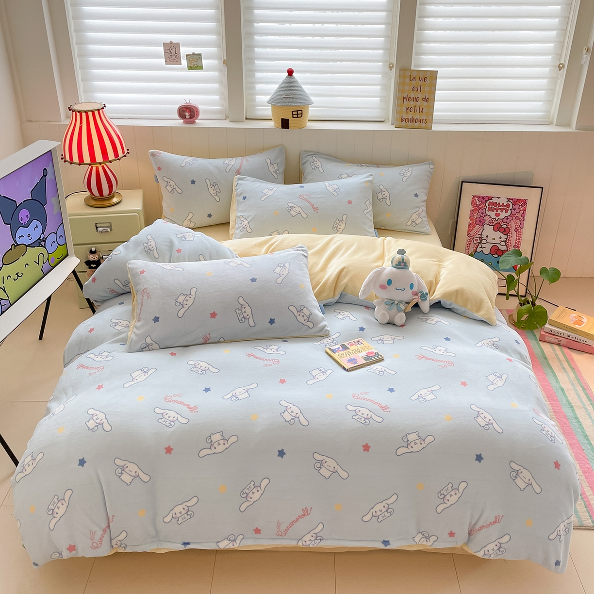 桃子家居 2025新款A类正版三丽鸥授权卡通加厚高克重牛奶绒系列四件套 绒三丽鸥-星星玉桂狗